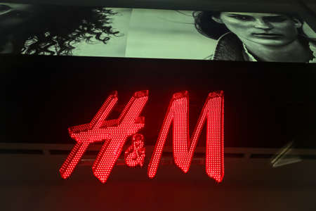 Zagreb, Croatia - 19 March, 2017 : H&M sign outside of the shop in downtown of Zagreb, Croatia.のeditorial素材