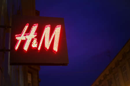 Zagreb, Croatia - 19 March, 2017 : H&M sign outside of the shop in downtown of Zagreb, Croatia.のeditorial素材