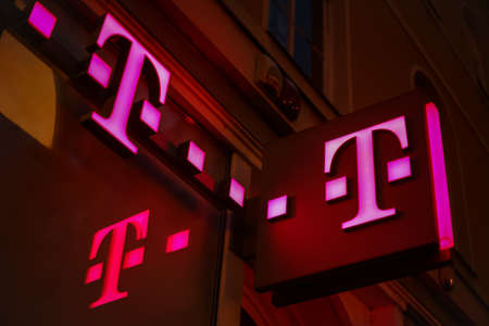 Zagreb, Croatia - 19 March, 2017 : T Com sign outside of the shop in downtown of Zagreb, Croatia.のeditorial素材