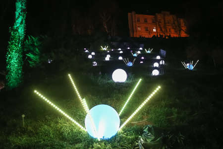 Zagreb, Croatia - 24 March, 2019 : Festival of lights in Zagreb, Croatia. Light installations in the park in the upper town.のeditorial素材