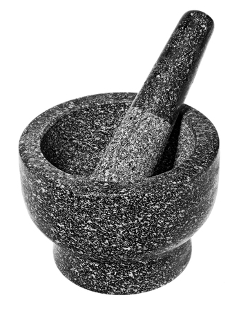 Granite mortar with pestle. Empty crushing dish, isolated on a white background.の写真素材