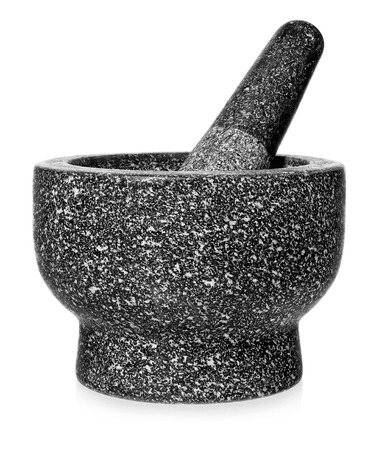 Granite mortar with pestle. Empty crushing dish, isolated on a white background.の写真素材
