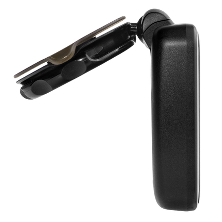 GPS car navigation with handle. Black electronic map device with blue screen and silver border. Satellite navigation device on white background.の写真素材