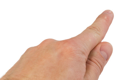 Hand with pointing finger isolated on white background. Ideal for point of view on car GPS satellite navigation.の写真素材