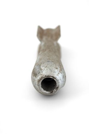 View of a World War II period bomb. Isolated on a white background.の写真素材