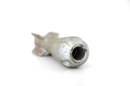 View of a World War II period bomb. Isolated on a white background.の写真素材