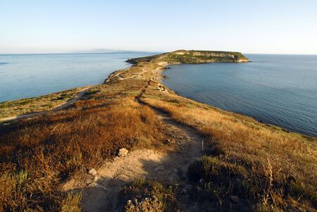 panorama of a bay viewed from a little hillの写真素材
