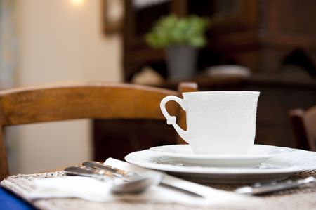 cup of coffe for a breakfast in hotelの写真素材