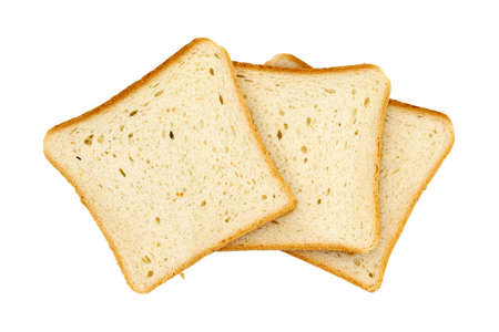 Three toasted bread slices for breakfast isolated on a white background