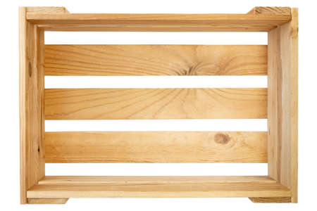Wooden box case isolated on white background. Top view. Empty wooden crate.