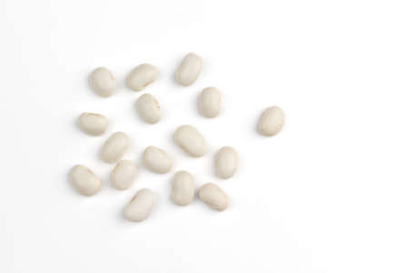 white kidney beans isolated on white background close up, top view