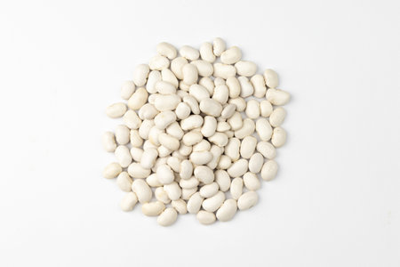 white kidney beans isolated on white background close up, top view