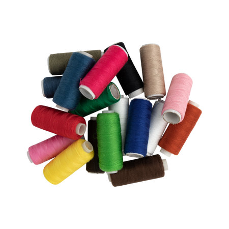 set of sewing thread coils, colorful spools isolated on white background, sewing theme
