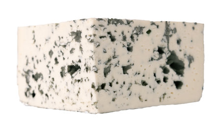 blue mold cheese isolated on white background, triangle piece of cheese with moldの写真素材