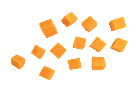 pumpkin slices isolated on white background, top view, set of pieces pumpkin, healthy organic vegetablesの写真素材