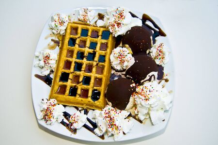 waffle with ice creamの写真素材