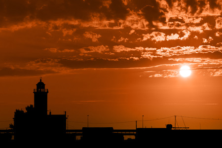 Silhouette of the pier Manfredonia (FG) Italyの写真素材