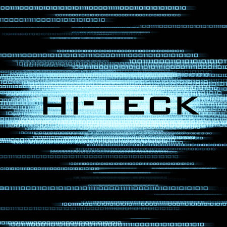 hi-teck and binary code on black background