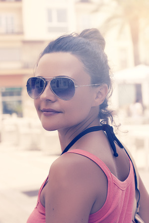Pretty sweet girl in sunglassesの写真素材