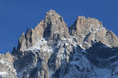 Mountain peaks of the french alps from Chamonix next to the Mont Blancの写真素材