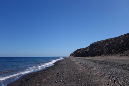 Black beach in santorini Greeceの写真素材