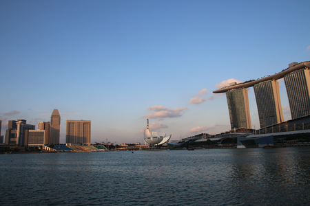 The marina bay sands and the city skyline in the eveningのeditorial素材