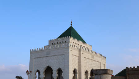 Mausoleum of King Mohammed V, located on the opposite side of the Hassan Tower. Historical and...