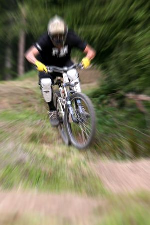 mountain biker with zooming effectの写真素材