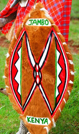 Traditional shield of Masai. Africa. Kenyaの写真素材