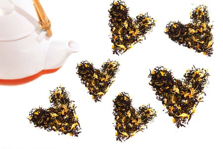 Teapot & hearts on whiteの写真素材