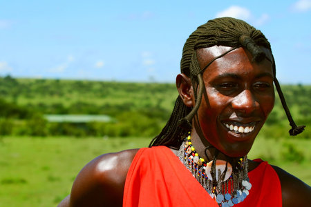 Portrait of Masai Mara warrior, Africa, Kenyaのeditorial素材