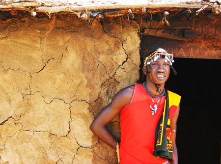 Portrait of Masai Mara warrior, Africa, Kenyaのeditorial素材