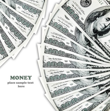 hundred dollar banknotes isolated on white, conceptual image of money makingの写真素材