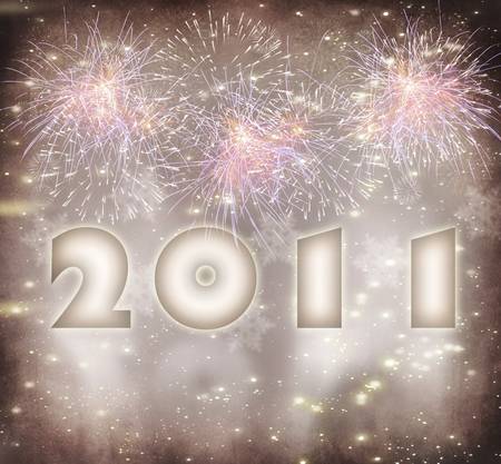 New Year holiday background with fireworks & 2011 text