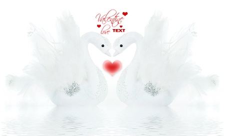 Swans, beautiful isolated Valentine decoration, holiday ornament over white backgroundの写真素材