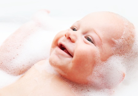 Little baby taking bath, ?closeup portrait of smiling boy, health care & hygiene concept?