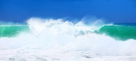 Paradise beach, beautiful nature, seascape with high surfing waves, summertime vacation concept の写真素材