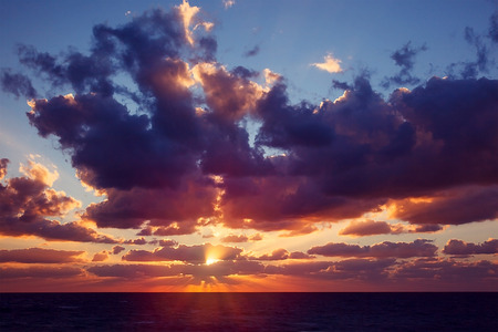 Beautiful sea landscape, dramatic sunset over water, amazing breathtaking view, panoramic scene of...
