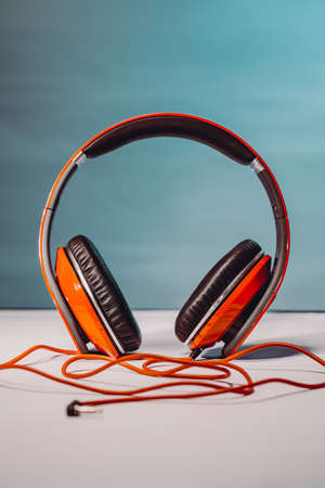 Photo of a Stylish Red Headphones. Music Recording Stuio.の写真素材