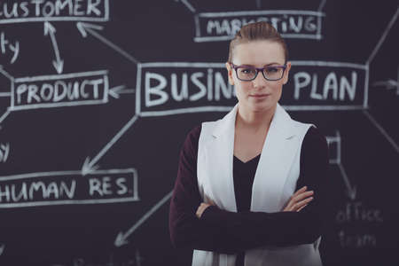 Portrait of a Serious Businesswoman on a Meeting for Company Workers. Business Coach. Business...