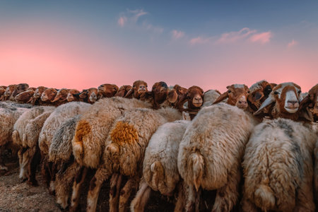 Sheep paddock on the pastureの写真素材