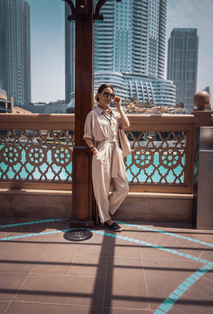 Woman spending vacation in Dubaiの写真素材