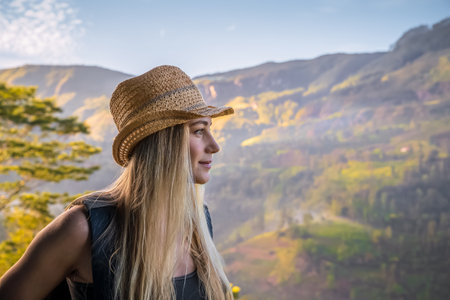 Pretty girl in the mountainsの写真素材