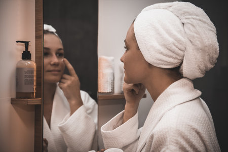 Skin care after taking a bathの写真素材