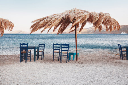 Beautiful Outdoors Cafe in Overcast Weatherの写真素材