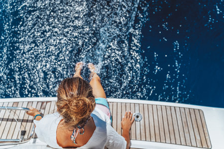 Happy Summer Vacation on Sailboatの写真素材