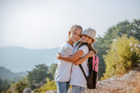 Cheerful Friends in the Mountainsの写真素材