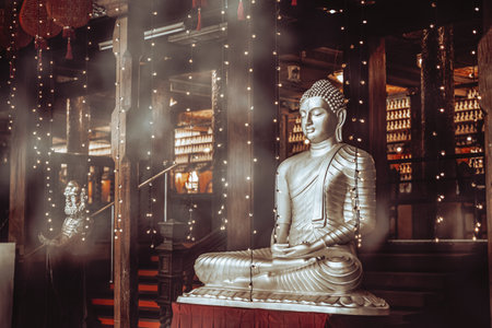 Serene Buddha Statue is beautifully set in a Tranquil Ambianceの写真素材
