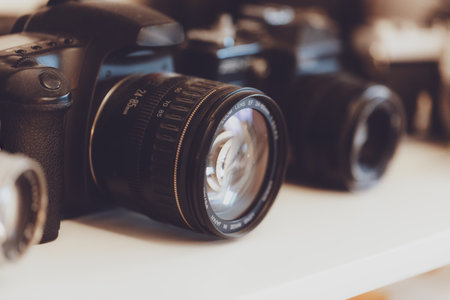 Collection of Both Vintage and Modern Camerasの写真素材