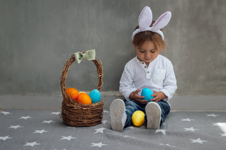Happy Easter Bunny with Colorful Eggs